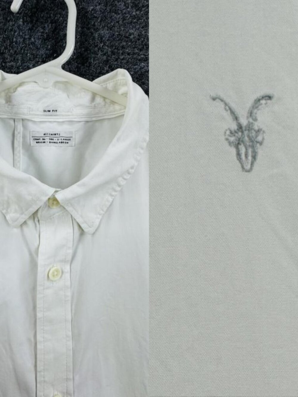 Allsaints Redondo White Button-Down Logo Men XL Long Sleeve Cotton Shirt Solid